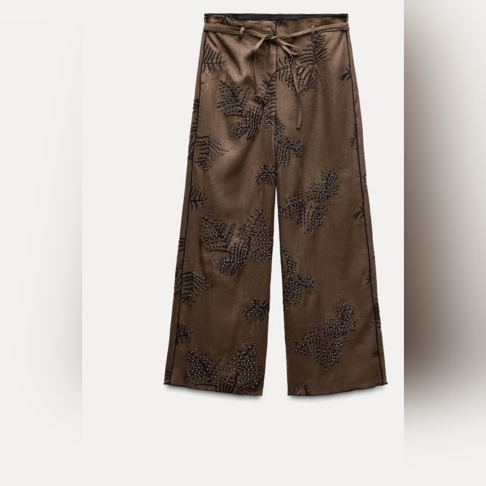 Chic Zara Brown Embroidered Pants